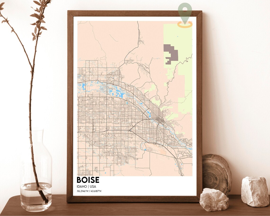 Boise Idaho USA City Map Poster Charcoal Green Modern Style Art - Image 4
