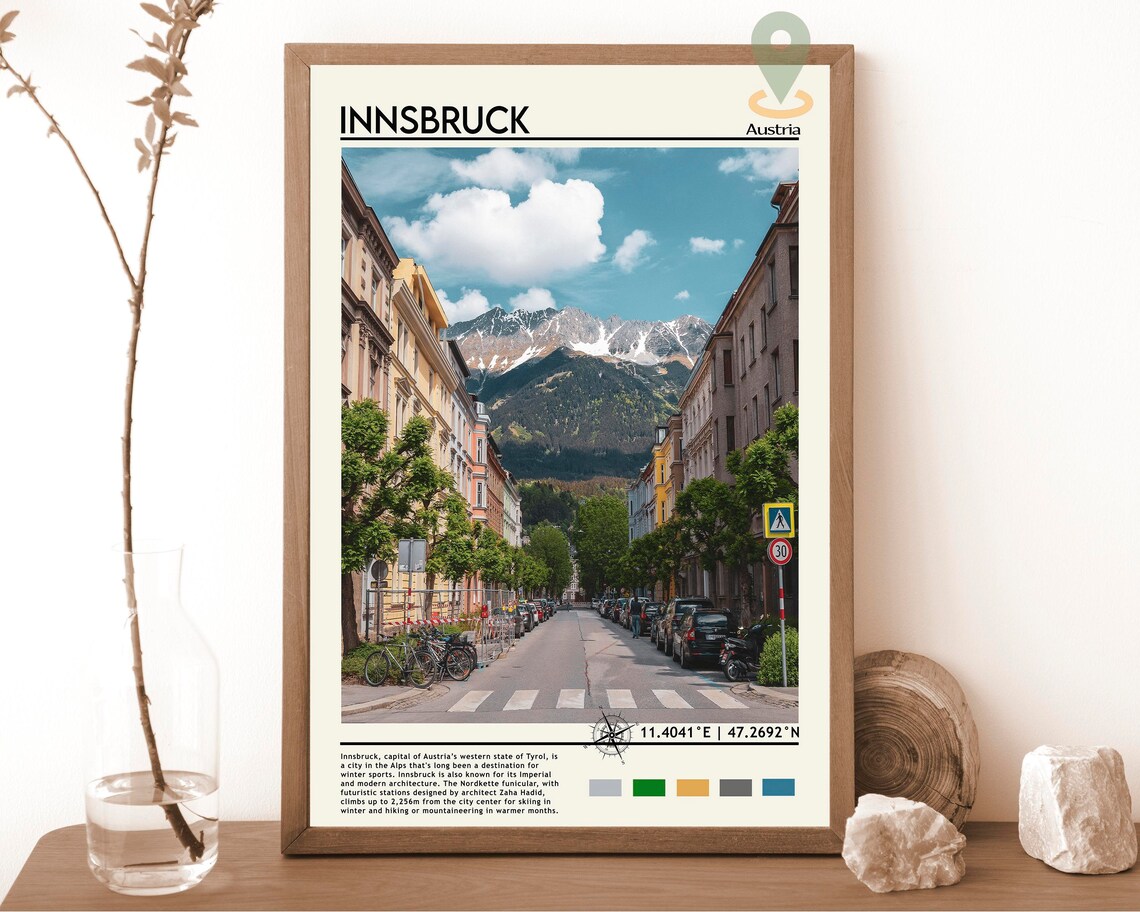 Innsbruck Austria Alpine Street Mountains Travel Photo Poster