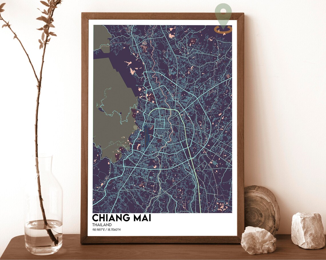 Chiang Mai Thailand City Street Map Red Modern Art Print for Thai Travel Lovers - Image 5