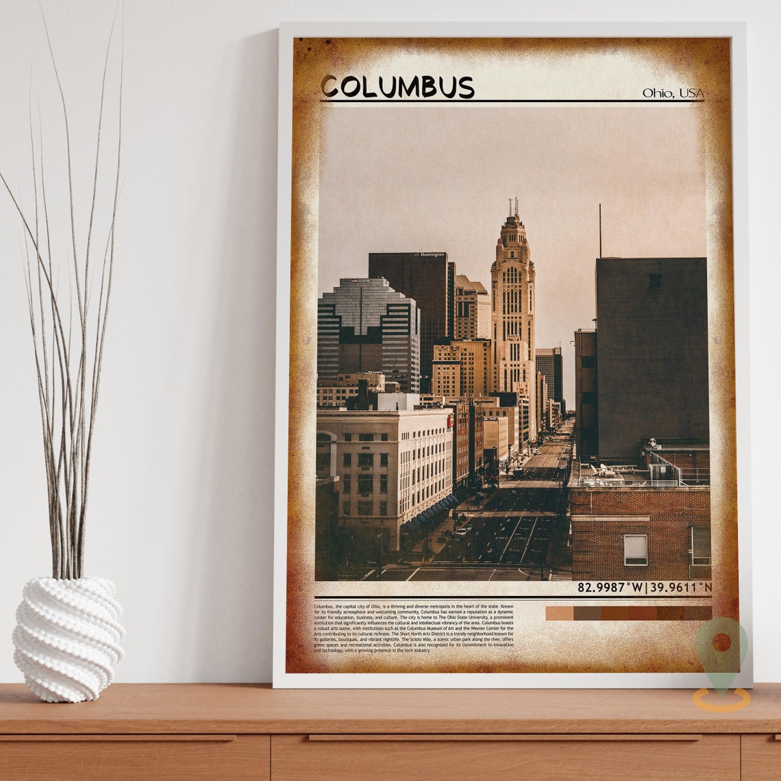 Columbus Ohio Downtown Skyline Sunset Cityscape Travel Poster - Image 3