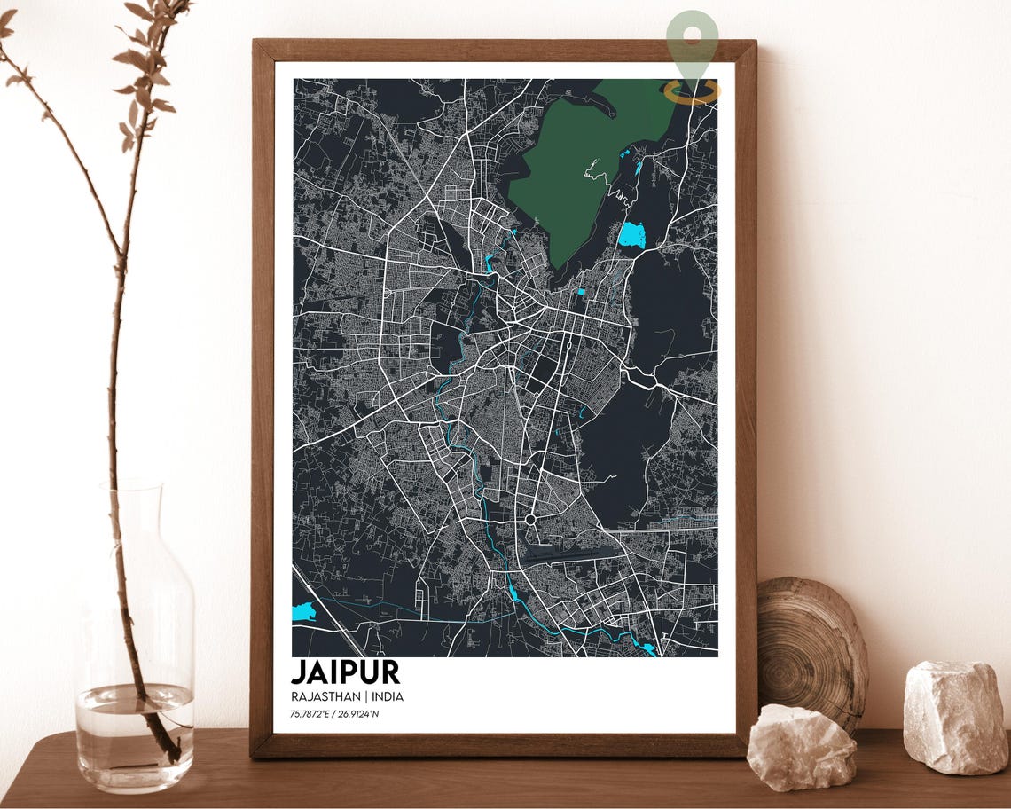 Jaipur India Purple Cyan Modern Minimalist City Map Wall Art - Image 2