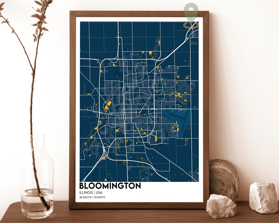 Bloomington Illinois Vintage City Map Poster Antique Cartography Art - Image 2