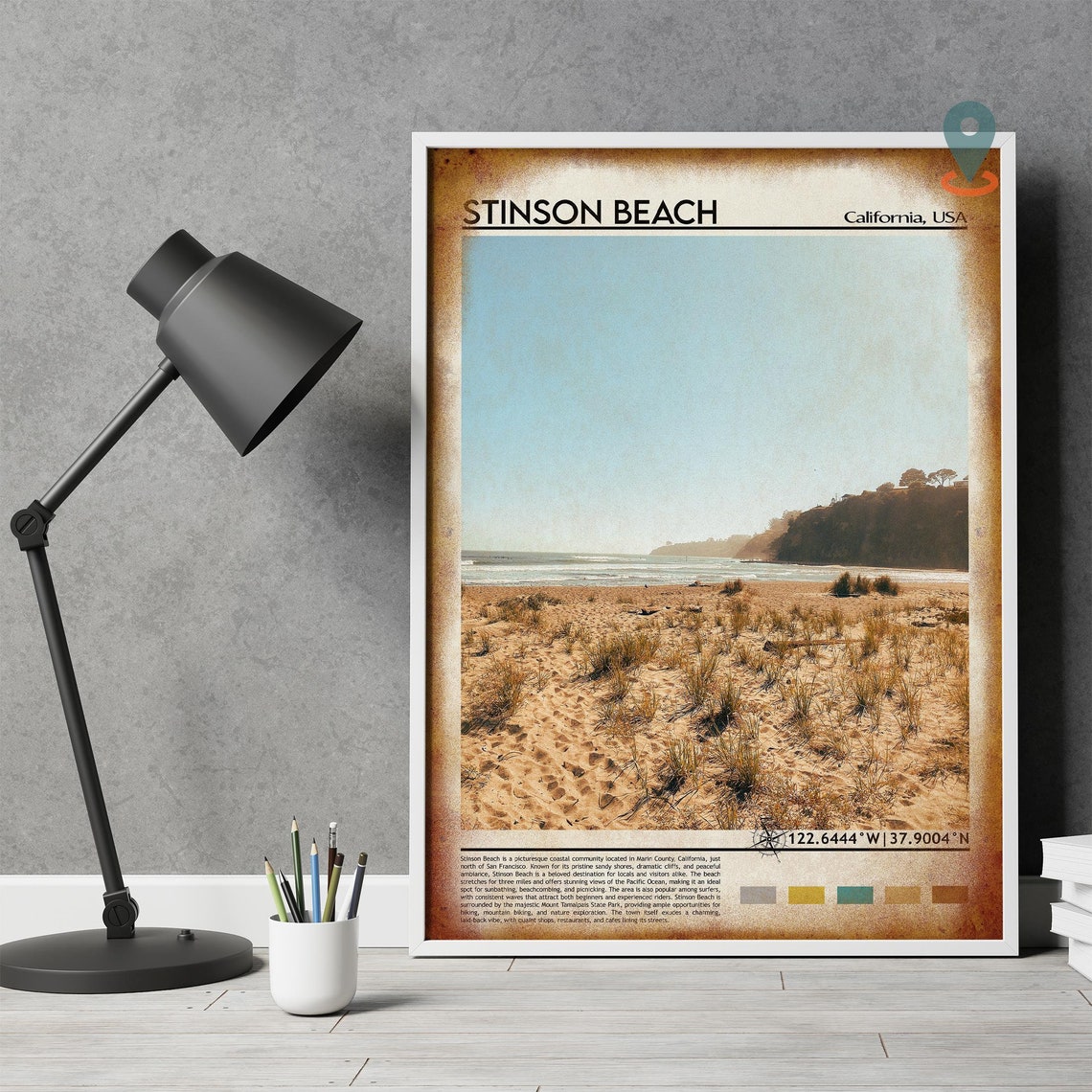 Stinson Beach California Sunny Golden Coast Cliffs Travel Poster - Image 3