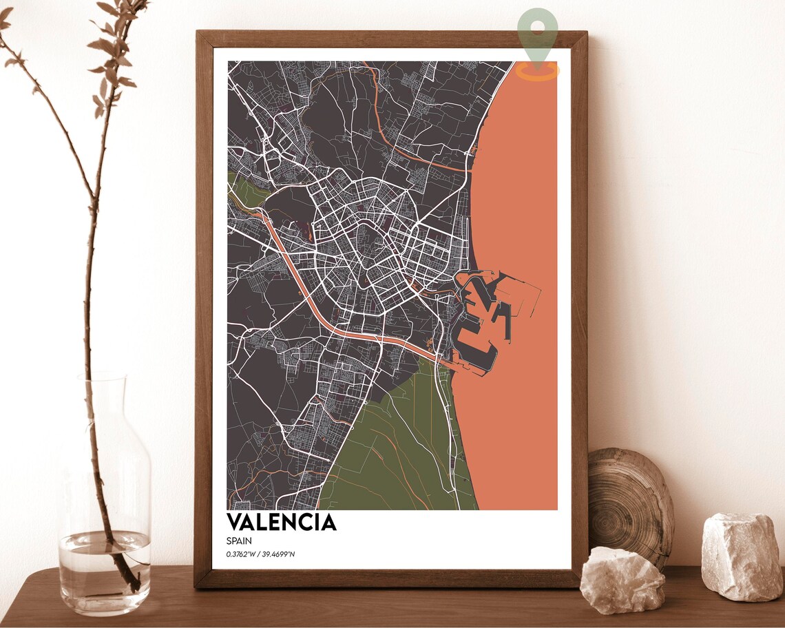 Valencia Spain Vintage Coastal City Street Map Cartography Poster - Image 3