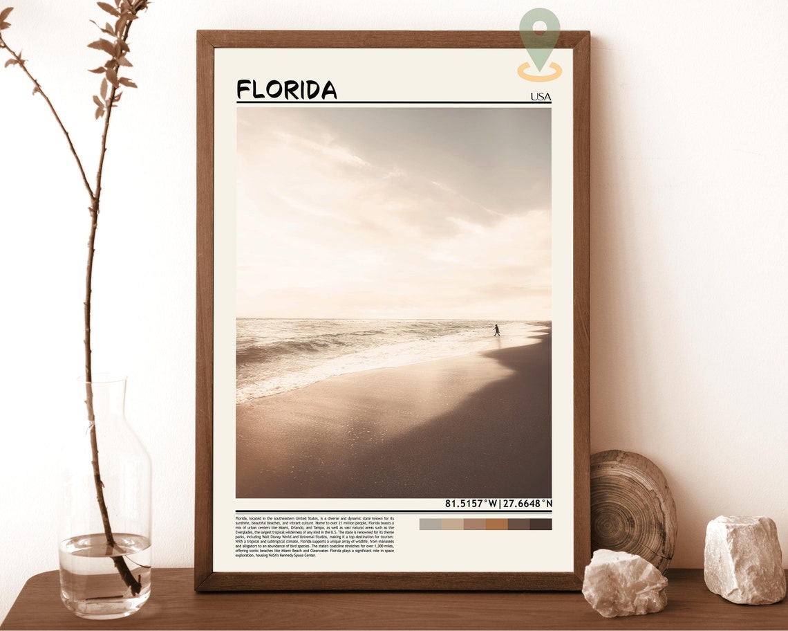 Florida Beach Sunrise Waves Minimalist Coastal Travel Poster