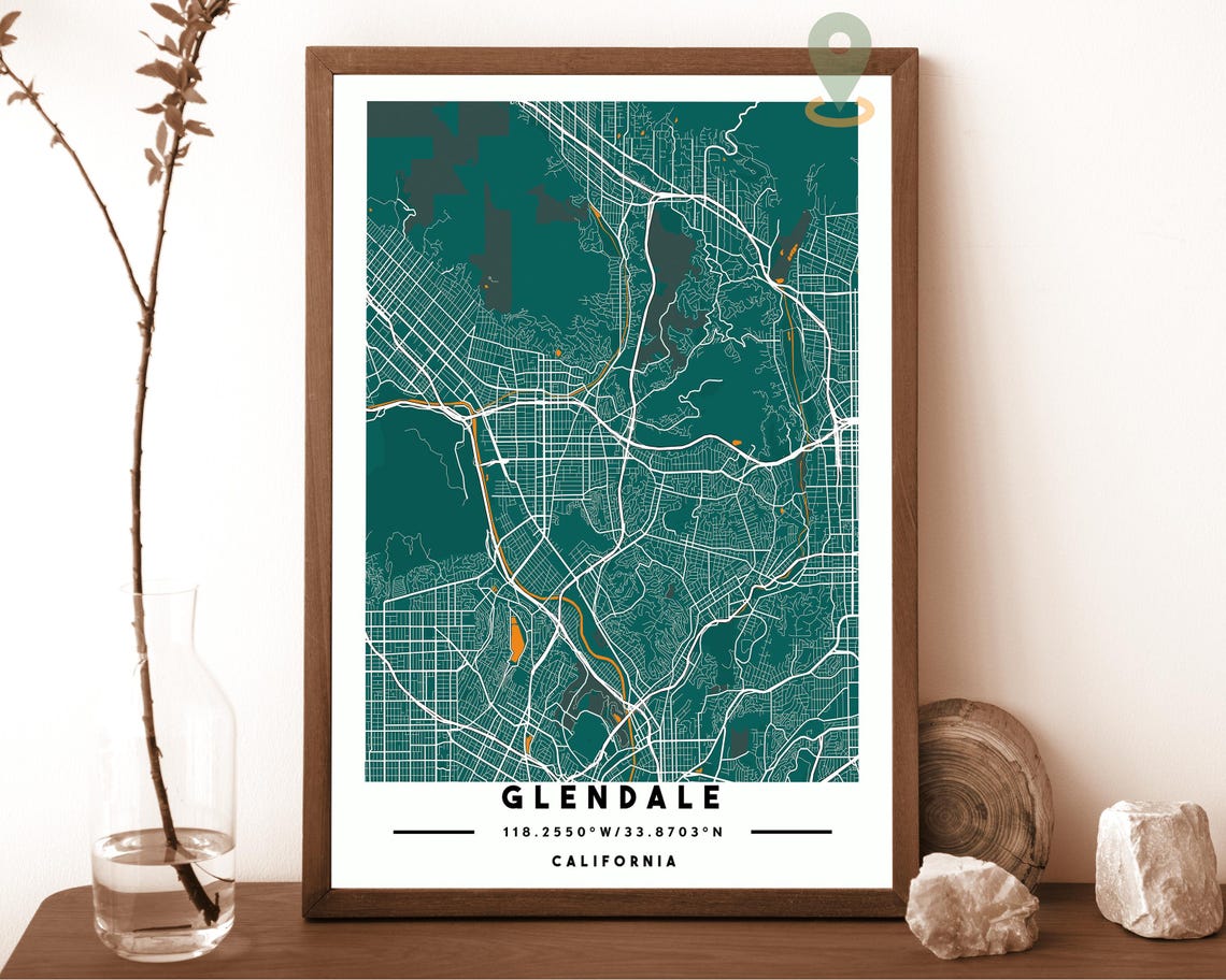 Glendale California Dark Street Map City Grid Modern Art Poster - Image 4
