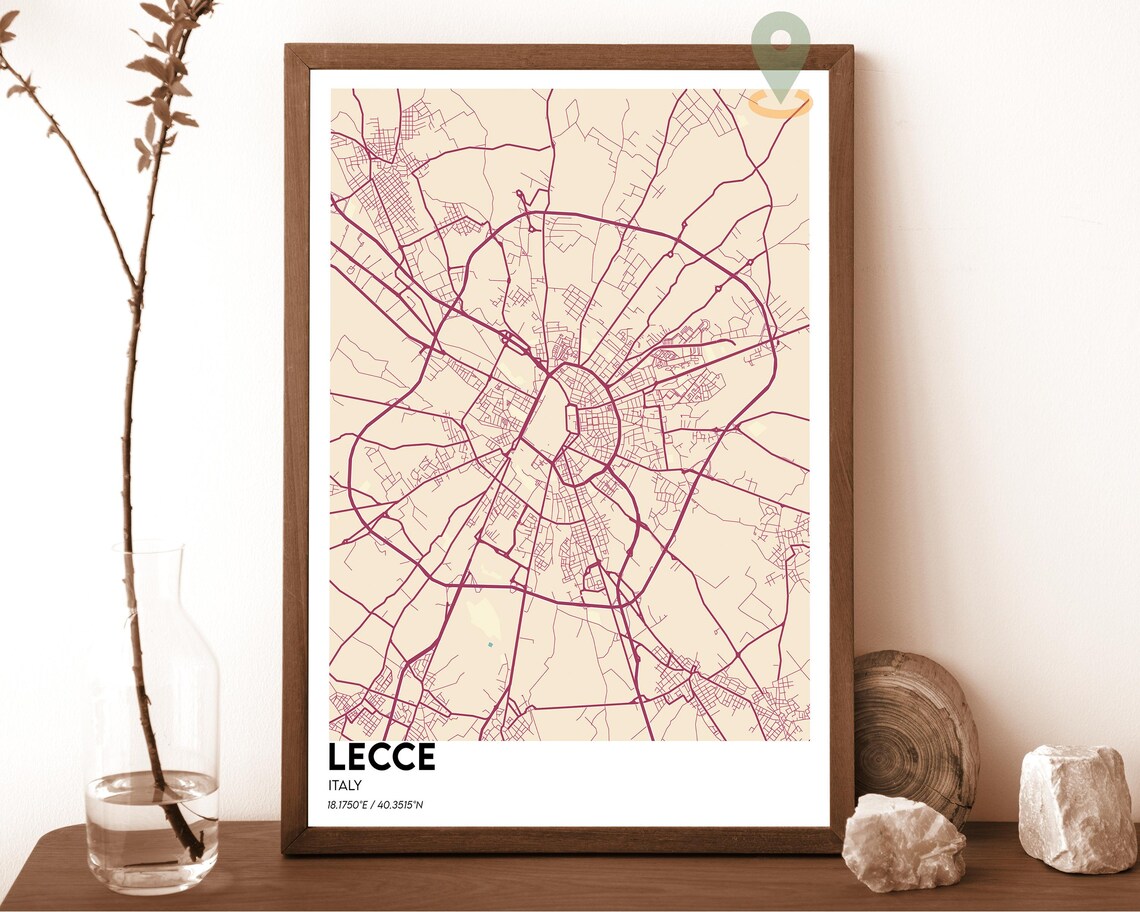 Lecce Italy City Map Dark Plum Neon Glowing Street Lines Poster - Image 6