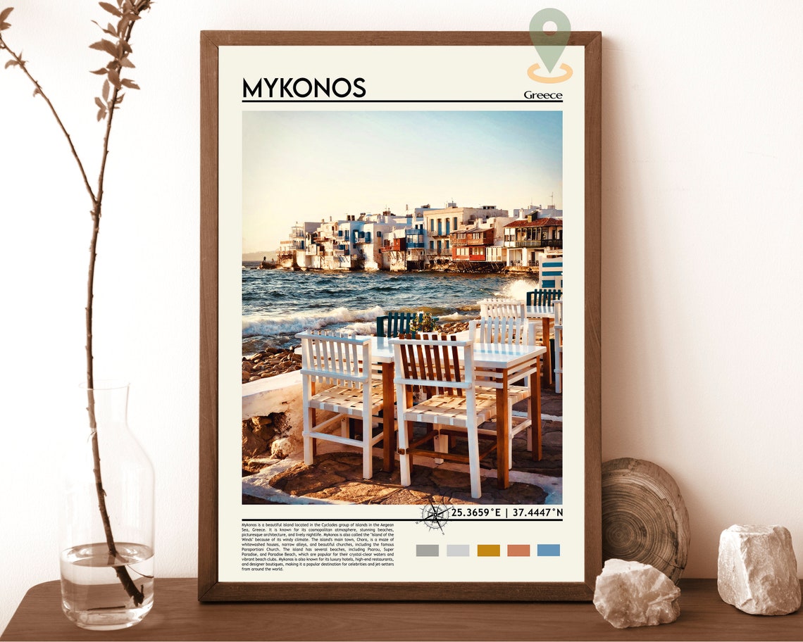 Mykonos Travel Poster Mykonos Print Mykonos Wall Art Mykonos Vintage Poster Mykonos Photo Mykonos Poster Print Greece Poster Print