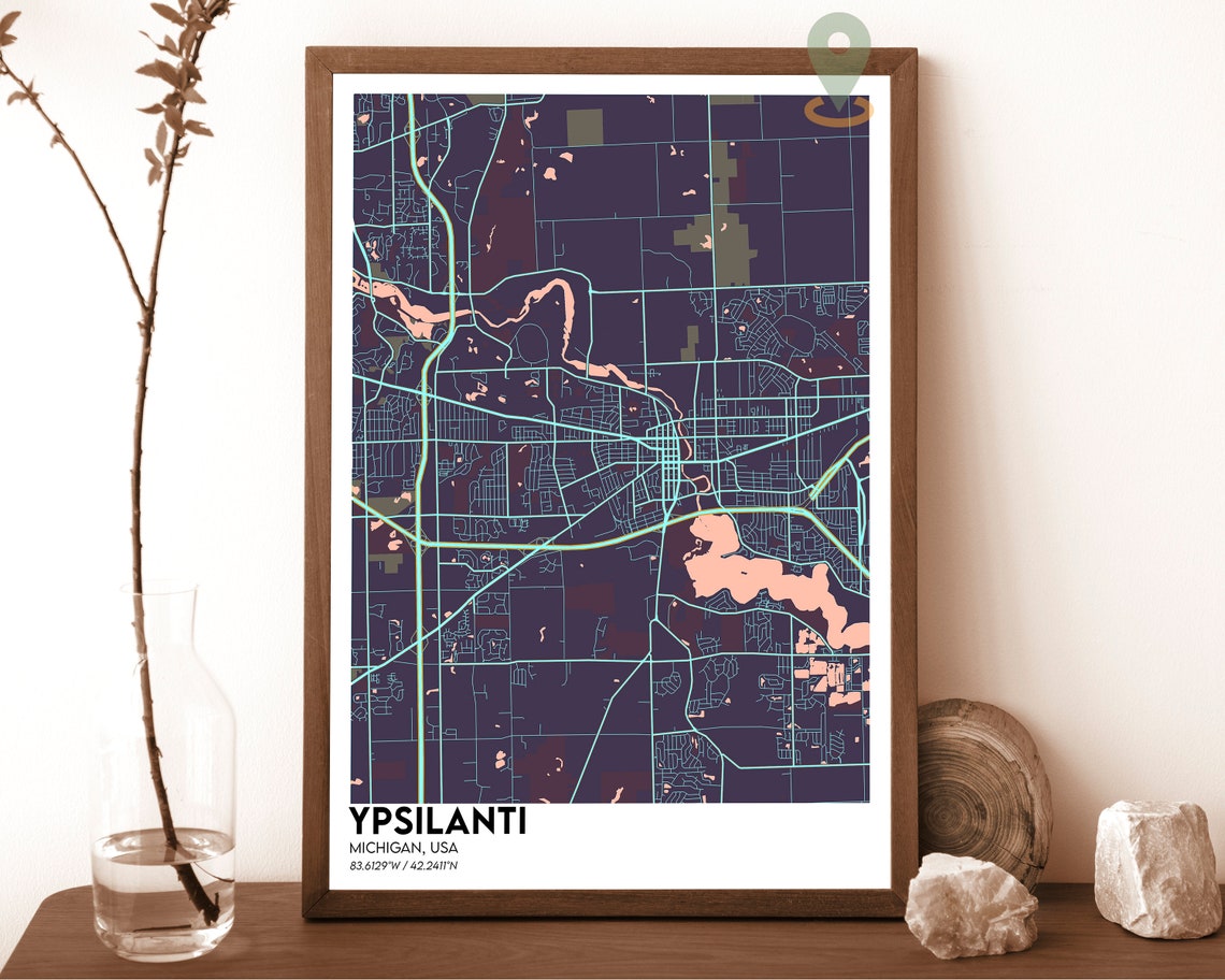 Ypsilanti Michigan Forest Green Orange Modern City Map Poster - Image 3