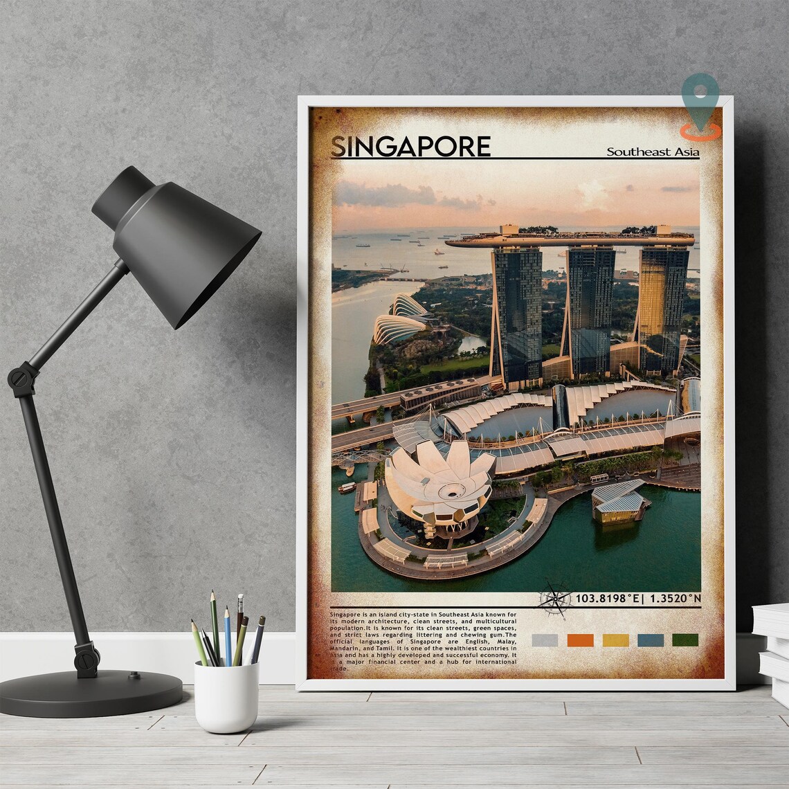 Singapore Marina Bay Sands Aerial Sunset Southeast Asia Travel Poster - Image 5