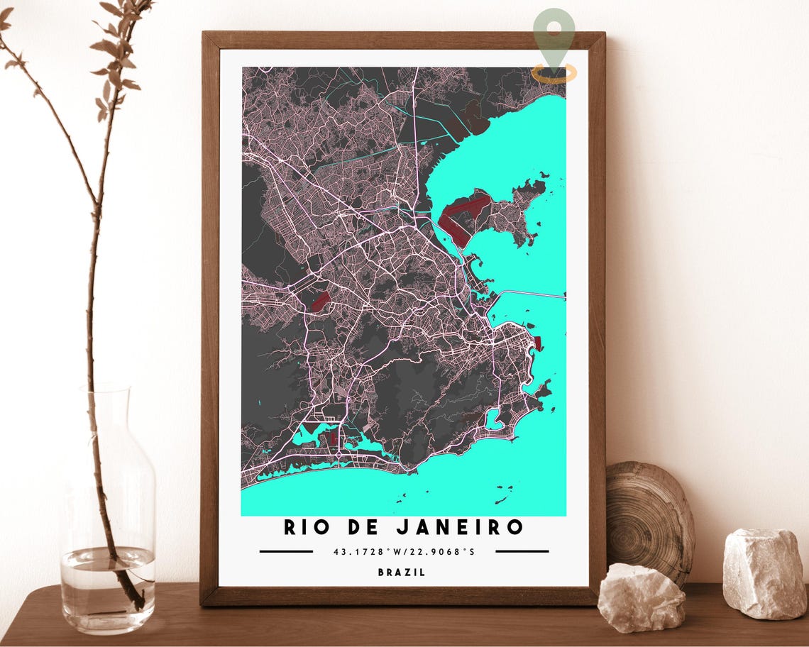 Rio de Janeiro Brazil Navy Gold Coastal Street Map Bold Wall Art - Image 4