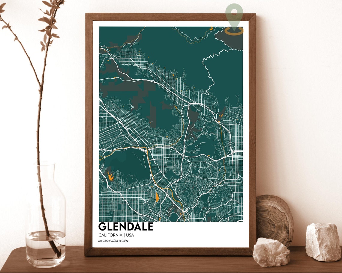 Glendale California Brown Cream Classic City Map Home Decor Poster - Image 5