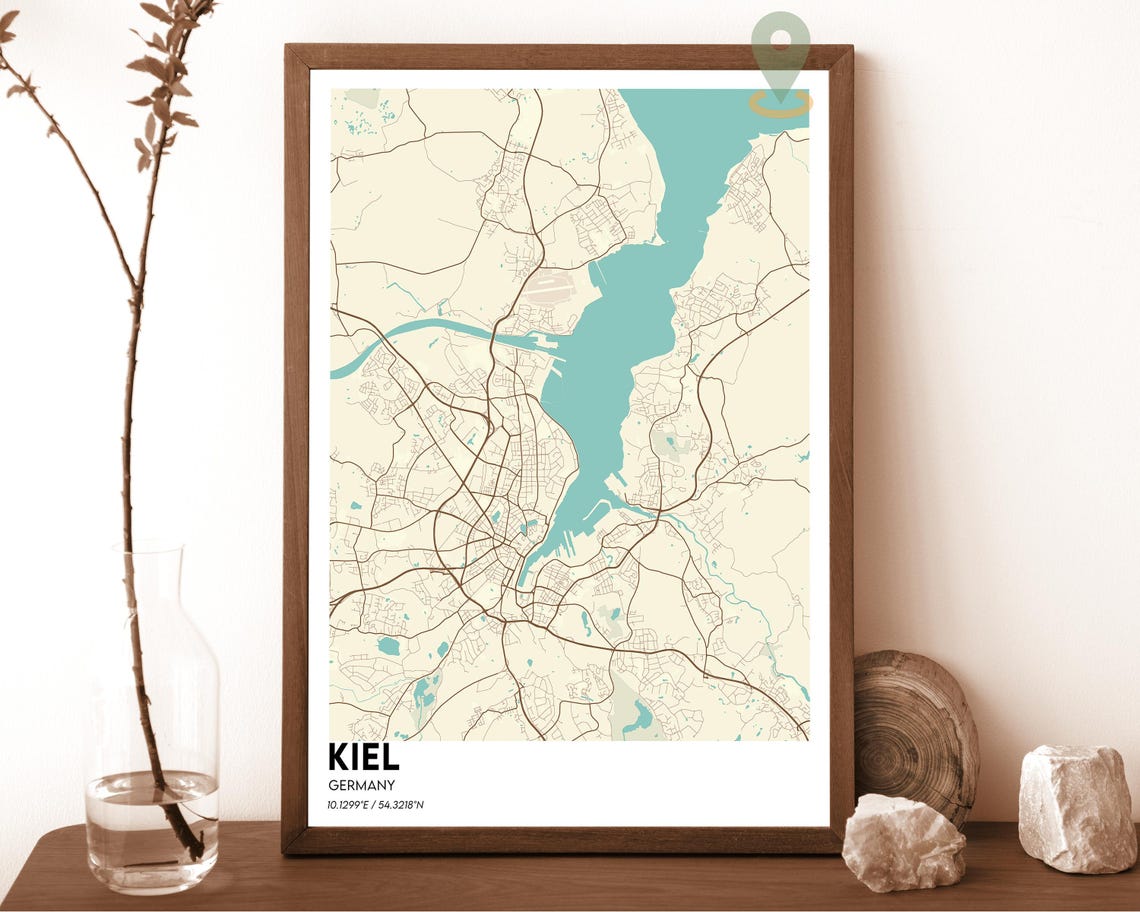 Kiel Germany Teal Fjord Orange Modern Minimalist City Map Wall Art - Image 2