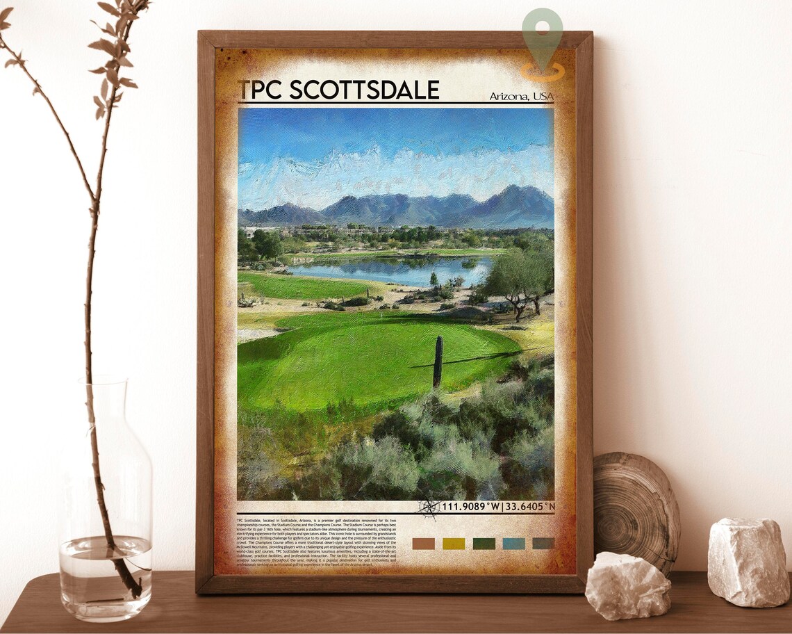TPC Scottsdale Arizona Golf Course Desert Lake Mountains Sports Poster - Image 6