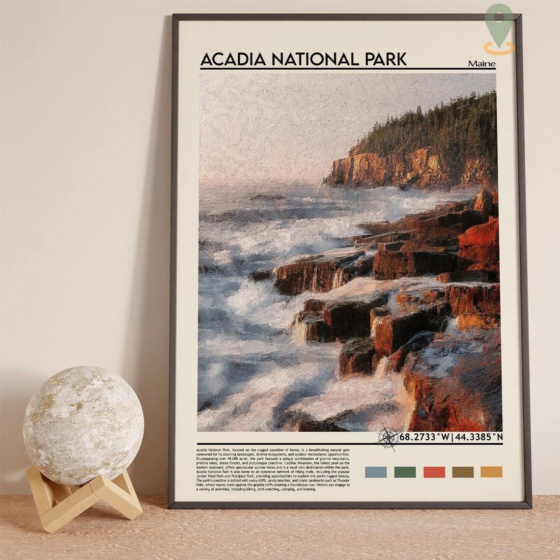 Acadia National Park Maine Rocky Coast Waves Nature Travel Poster - Image 3