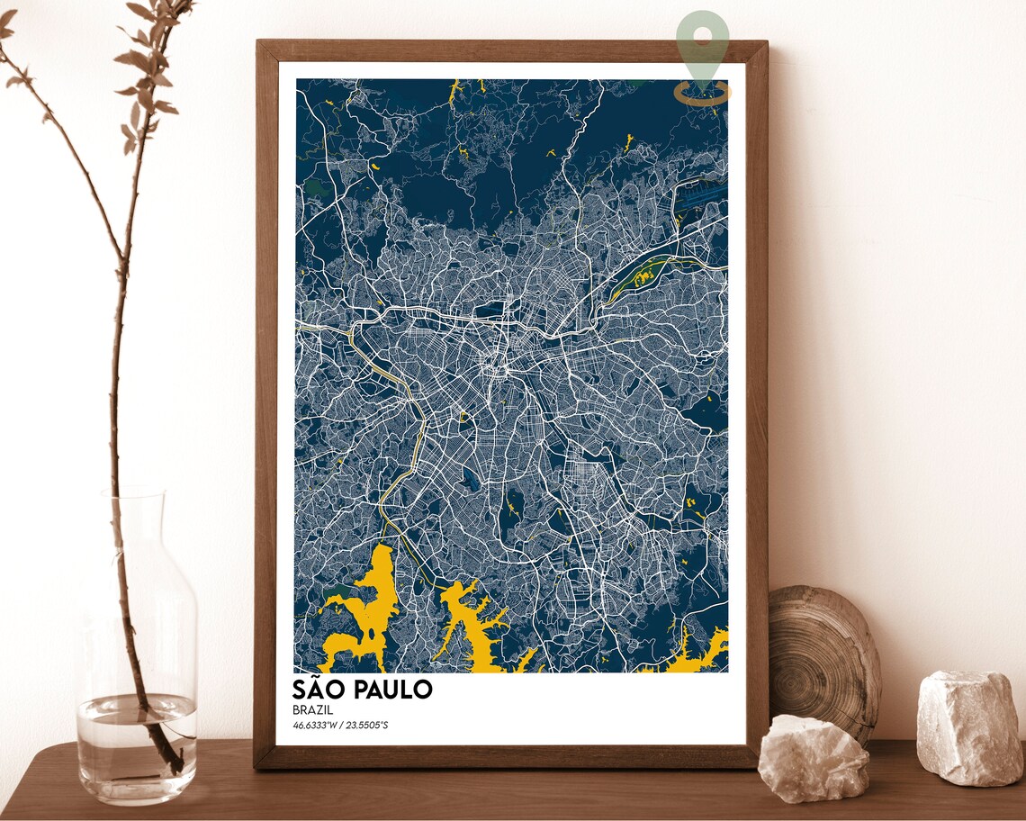 São Paulo Brazil Vintage Parchment City Street Map Art Poster - Image 6