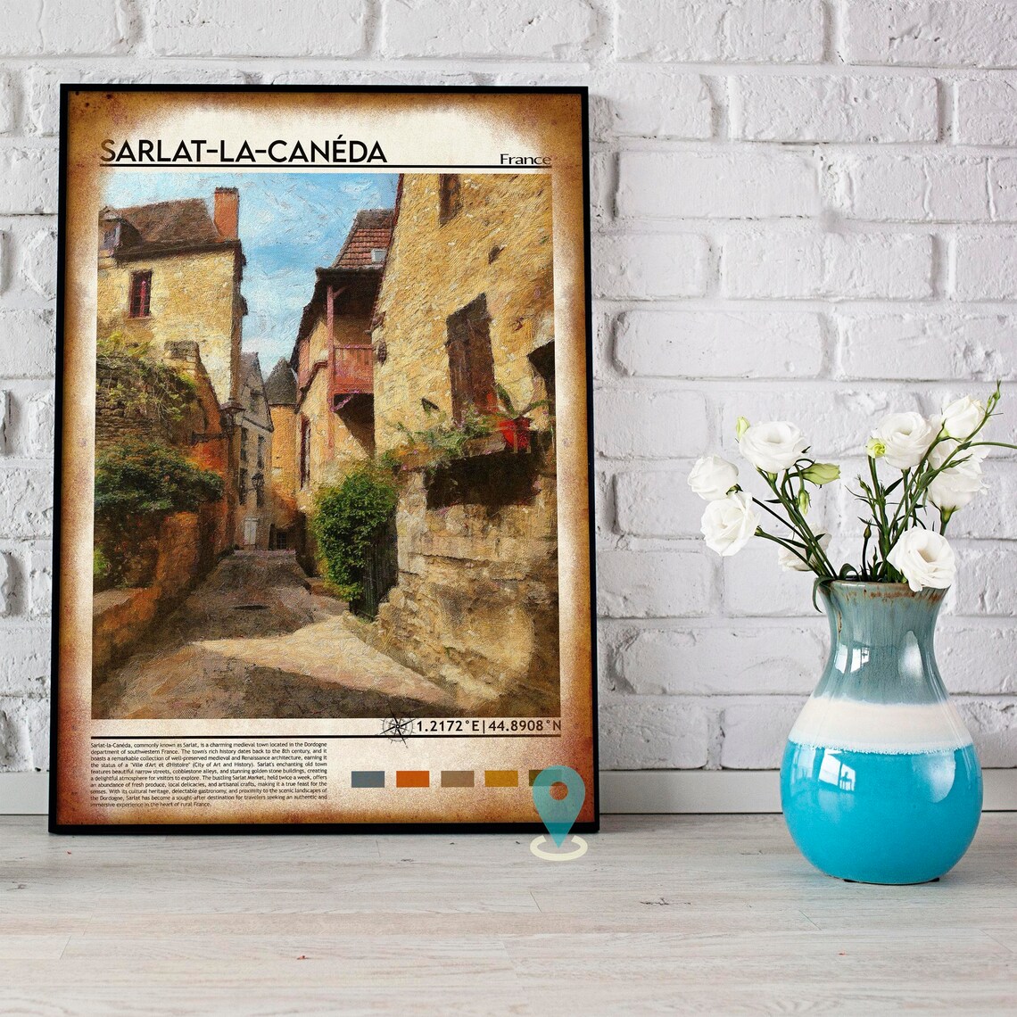 Sarlat la Caneda France Medieval Stone Village Street Travel Poster - Image 2