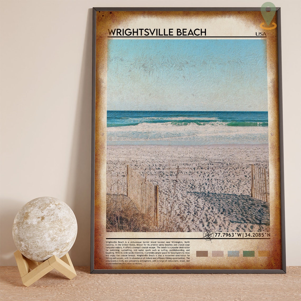 Wrightsville Beach USA Ocean Waves Sandy Shoreline Beach Travel Poster - Image 4