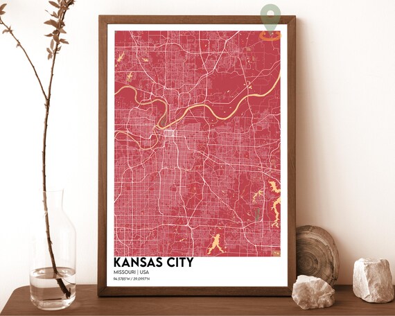 Kansas City Missouri Street Map Red Bold Modern City Art Poster