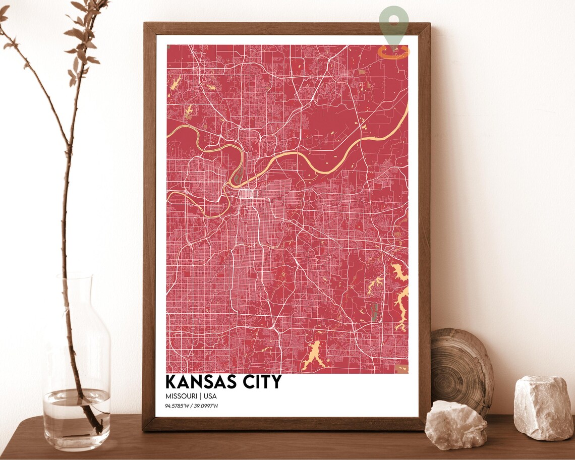 Kansas City Missouri Street Map Red Bold Modern City Art Poster