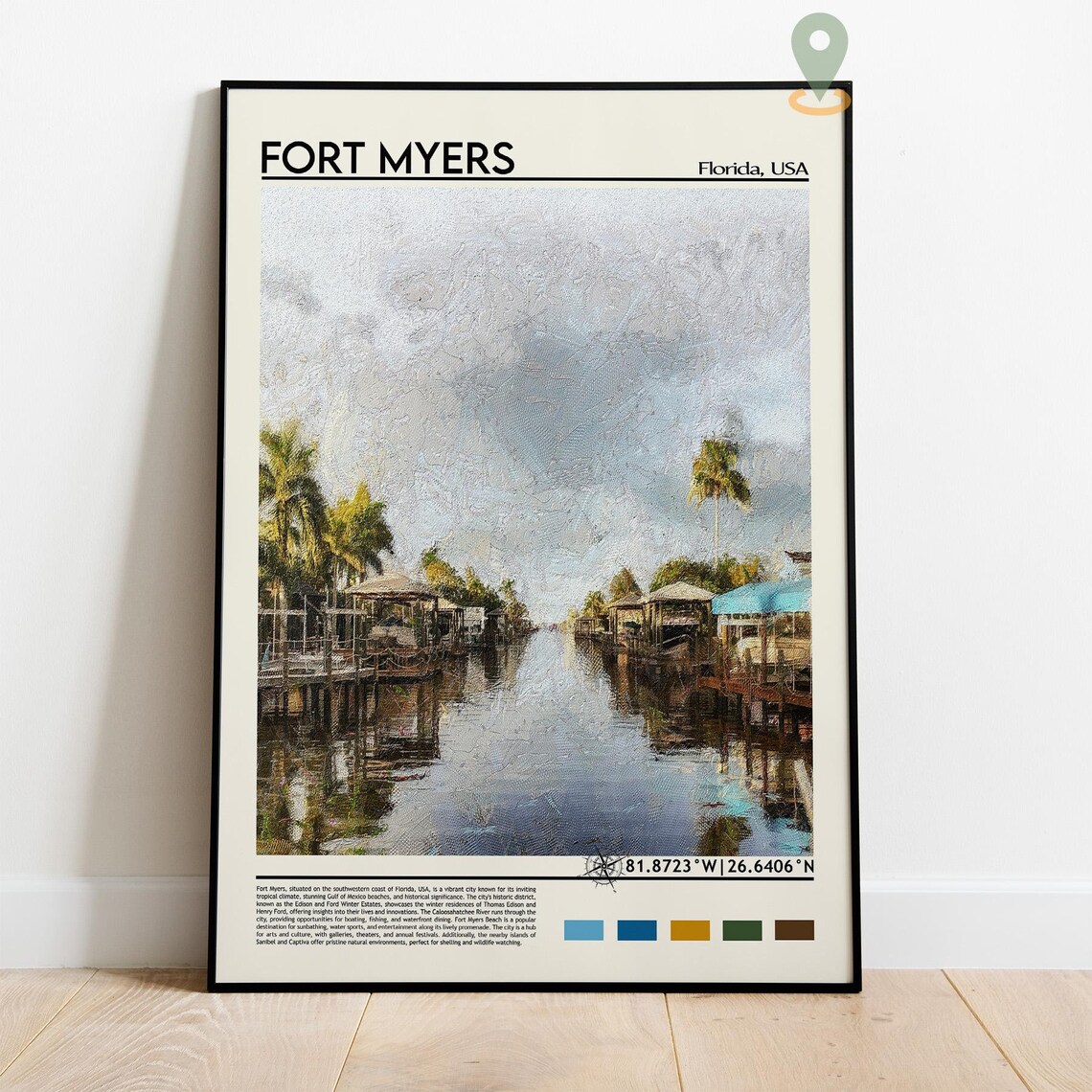 Fort Myers Florida Gulf Coast Waterfront Sunset Boats Travel Poster - Image 2