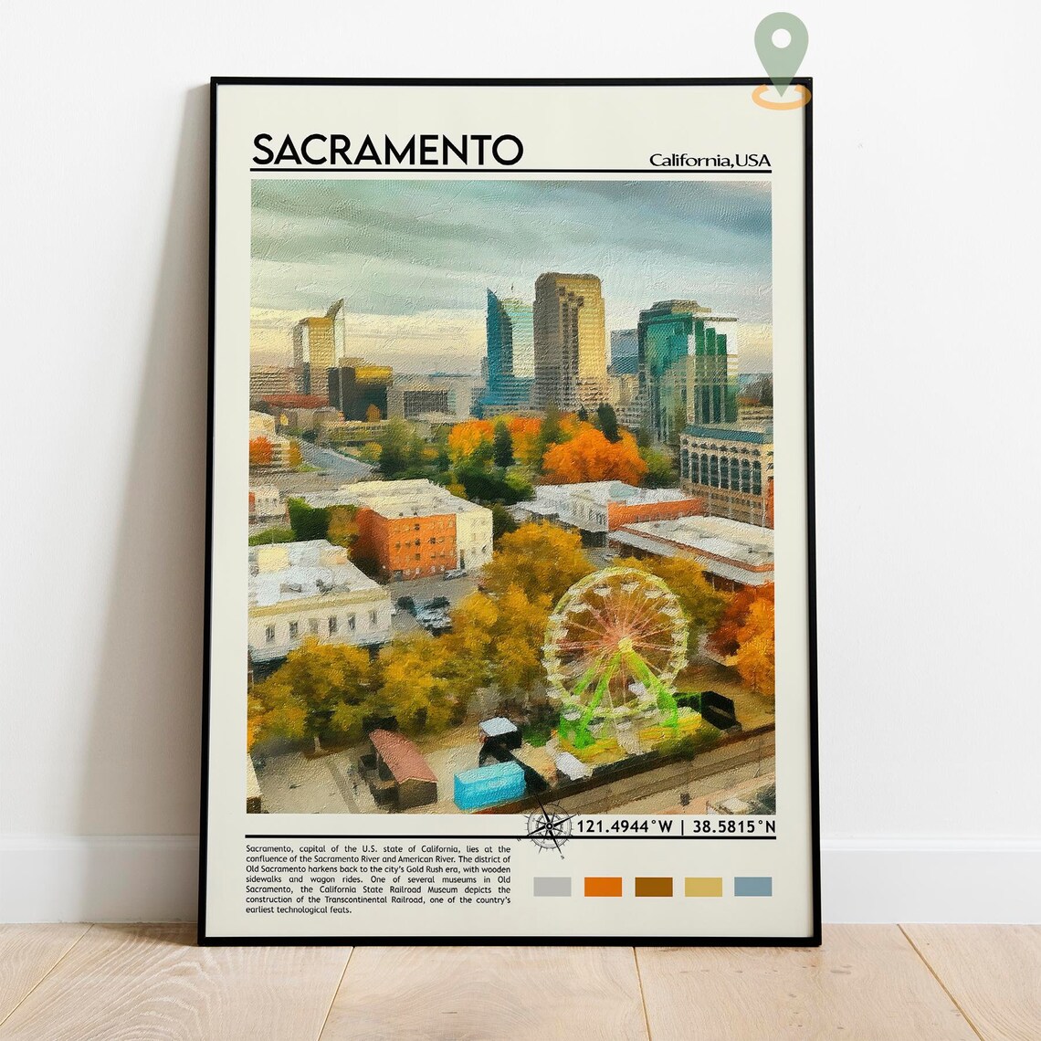Sacramento California Capital City Skyline Ferris Wheel Travel Poster - Image 5