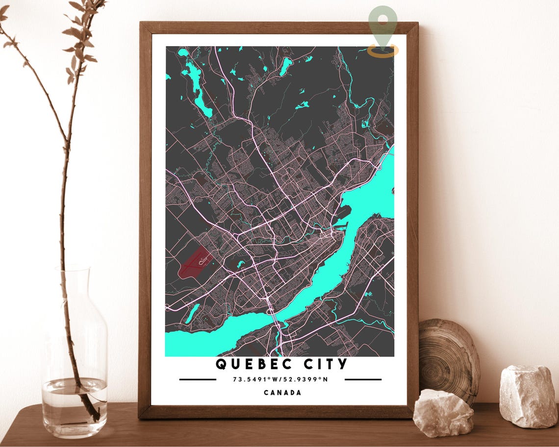 Quebec City Canada Blush Rose Street Map Modern Minimalist Wall Art - Image 3