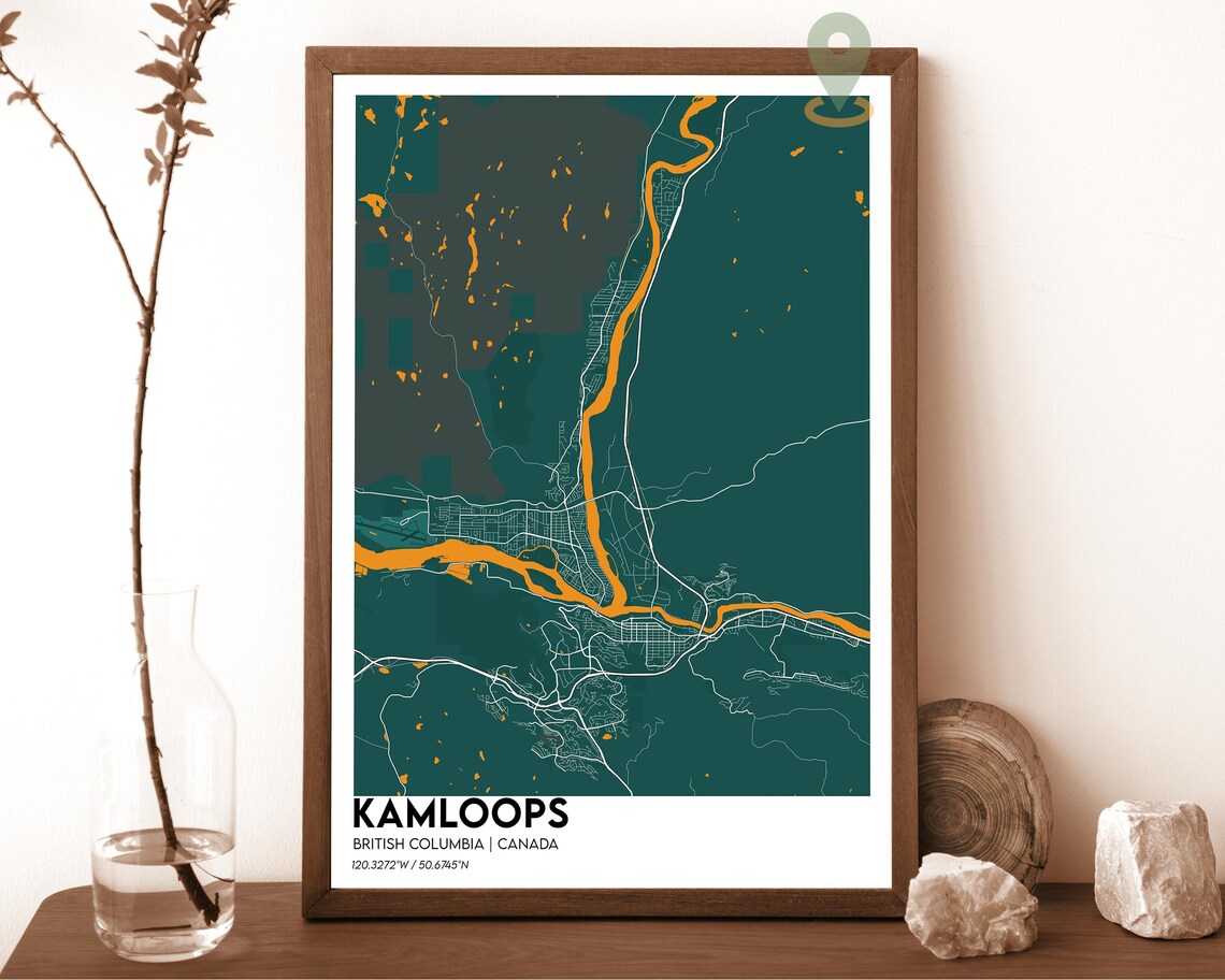 Kamloops British Columbia Navy Gold Minimalist City Map Poster - Image 2