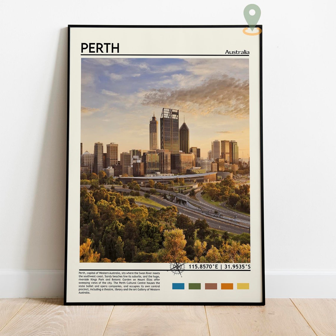 Perth Australia Sunset Skyline Over Swan River Travel Poster - Image 5