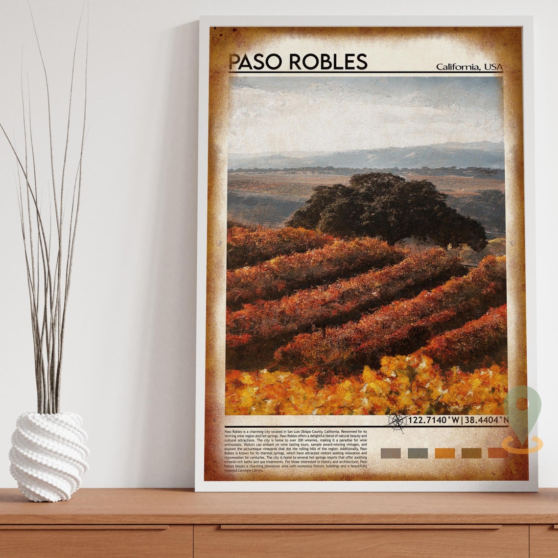 Paso Robles California Autumn Vineyard Wine Country Travel Poster - Image 4
