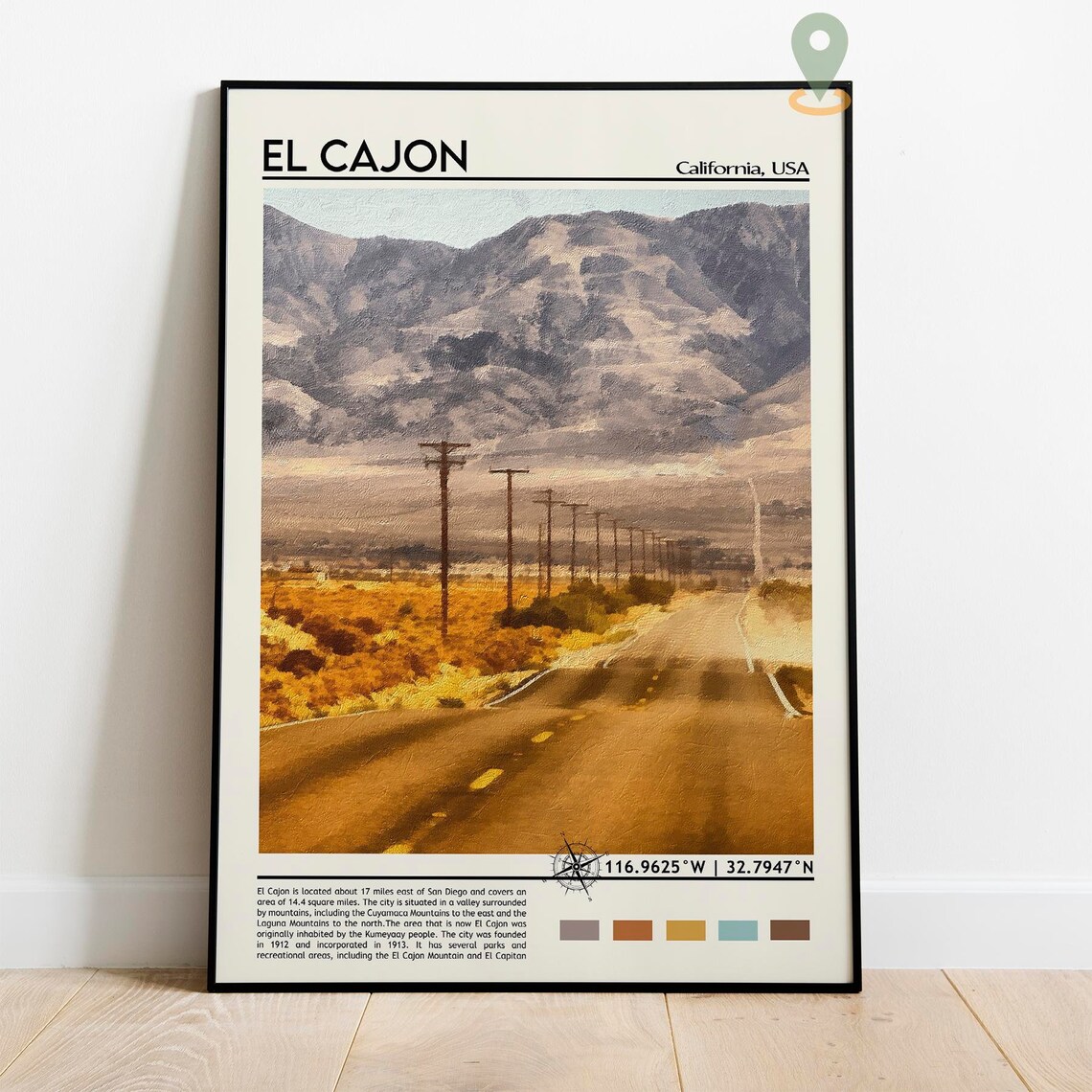 El Cajon California Desert Road Mountain View Scenic Travel Poster - Image 2