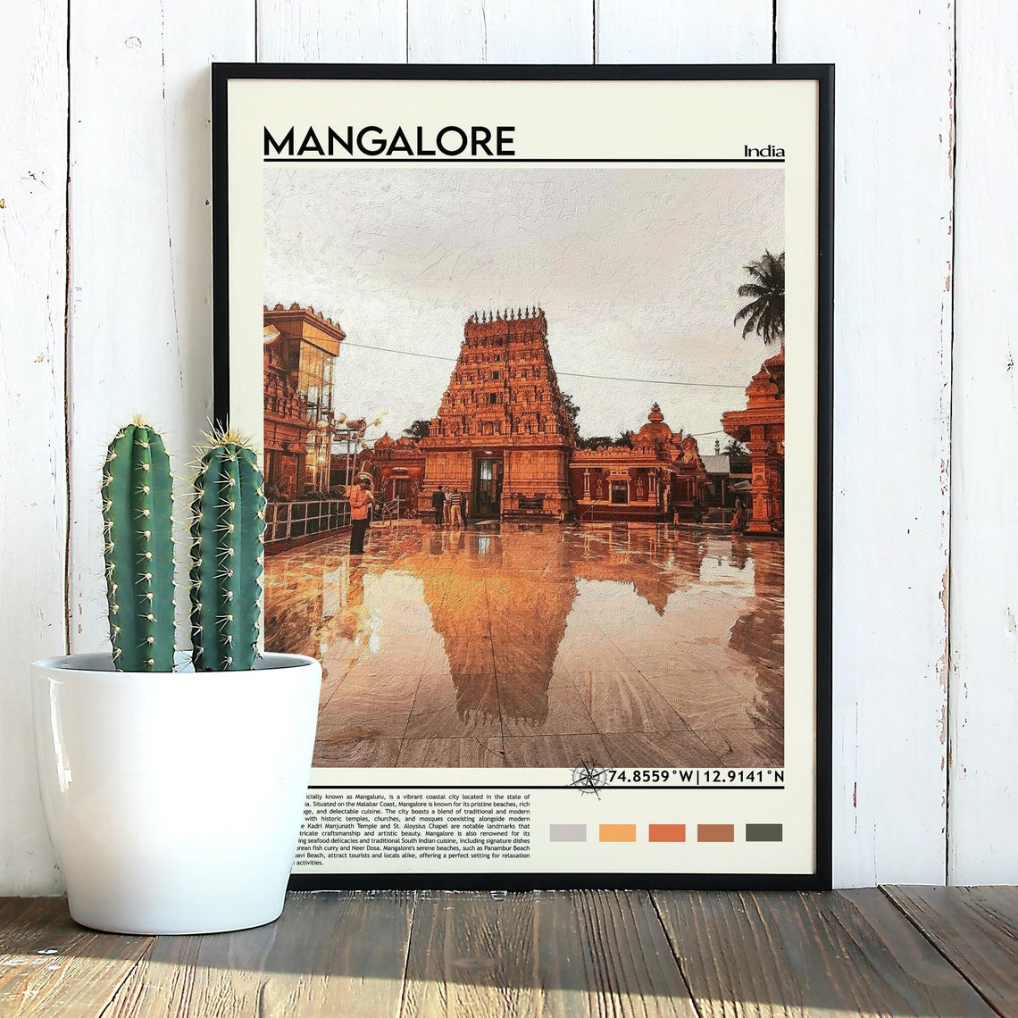 Mangalore India Ancient Temple Tower Wet Courtyard Reflection Poster - Image 5