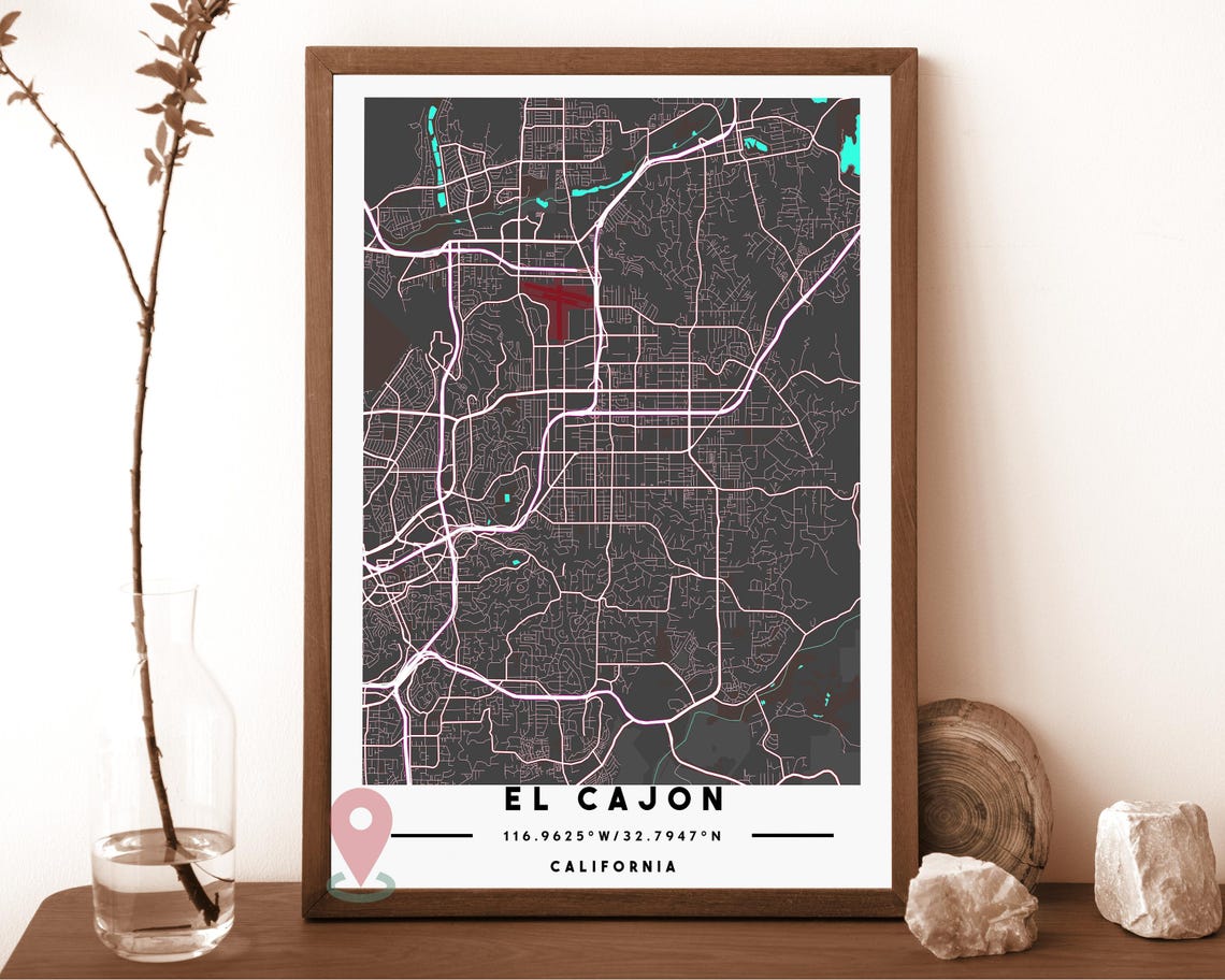 El Cajon California Teal Modern Minimal City Street Map Poster - Image 3