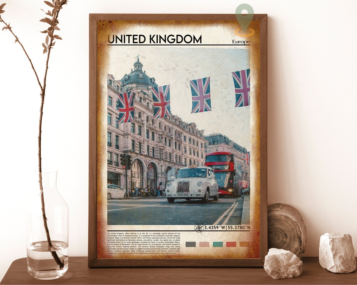 London United Kingdom Street Travel Poster Red Bus Union Jack - Image 6
