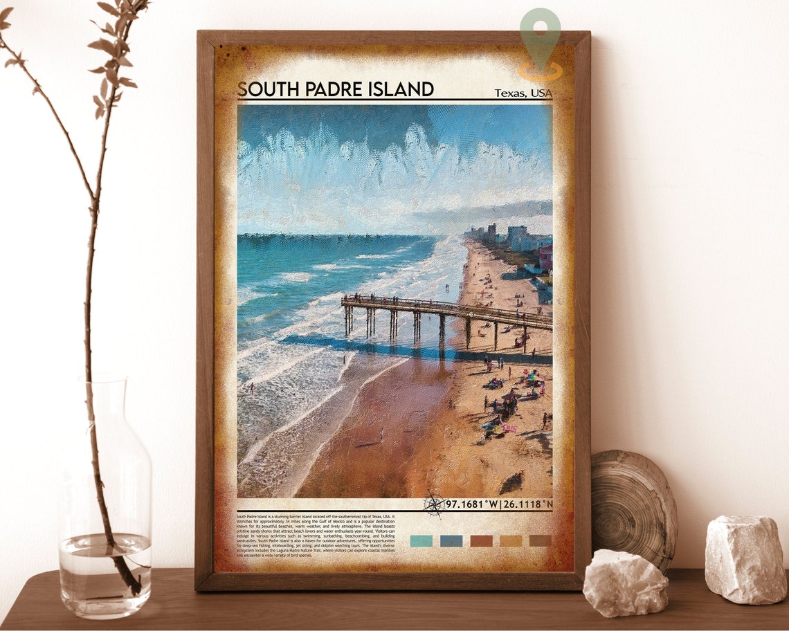 South Padre Island Texas Gulf Beach Pier Aerial View Travel Poster - Image 6