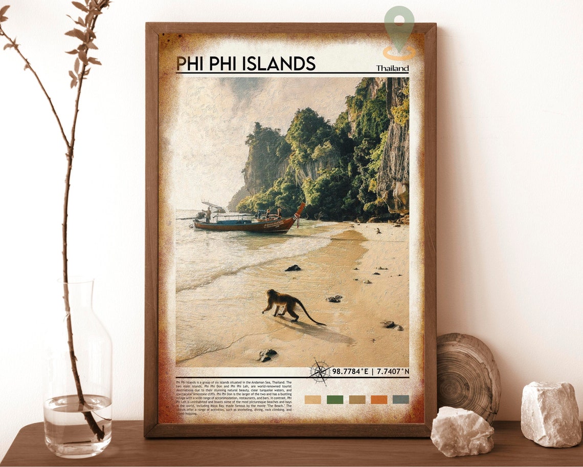 Phi Phi Islands Thailand Monkey Beach Cliffs View Travel Poster - Image 6