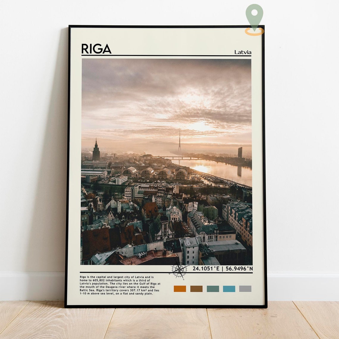 Riga Latvia Daugava River Sunrise Cityscape Travel Photo Poster - Image 2