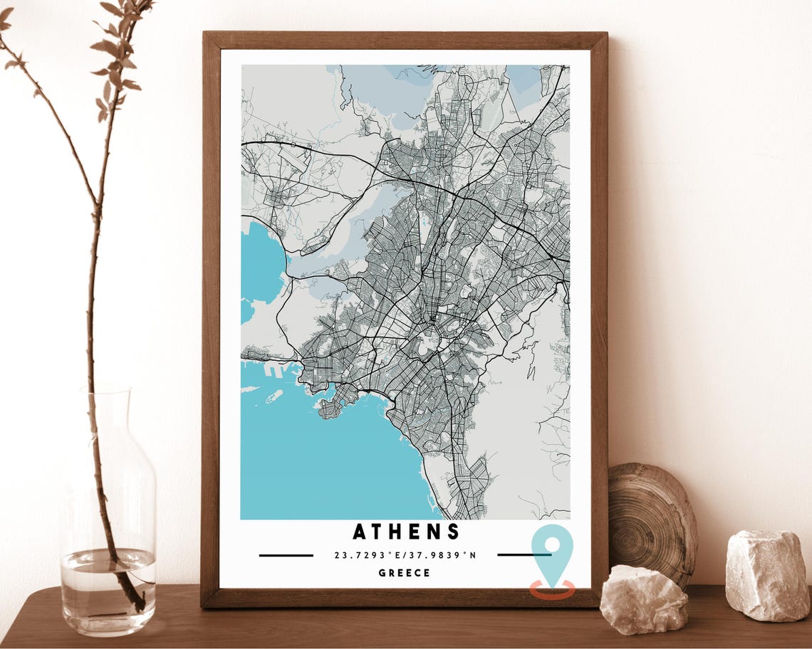 Athens Greece grey with pink water Street Map Coordinates Poster - Image 5