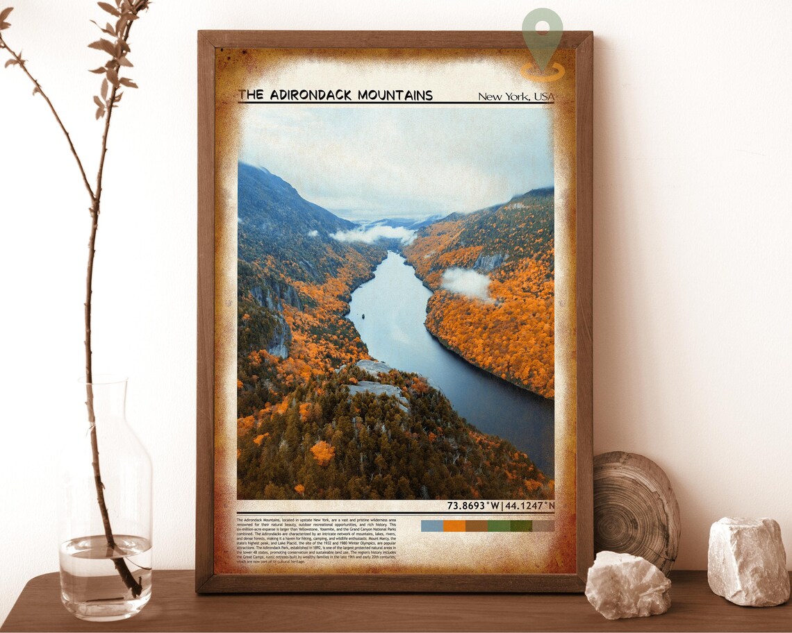 Adirondack Mountains New York Fall Foliage Lake View Travel Poster - Image 6