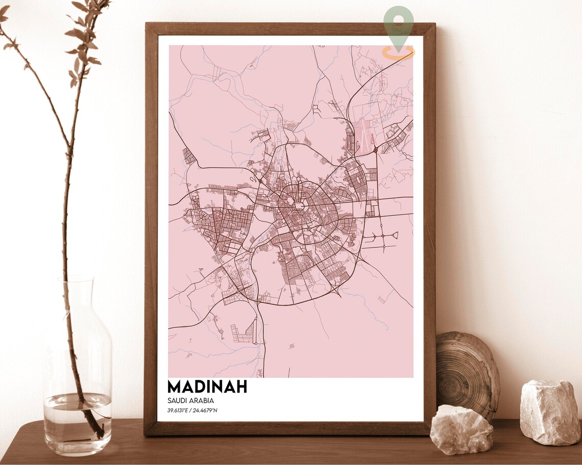 Madinah Saudi Arabia Deep Green Radial Street Map Art Poster - Image 4