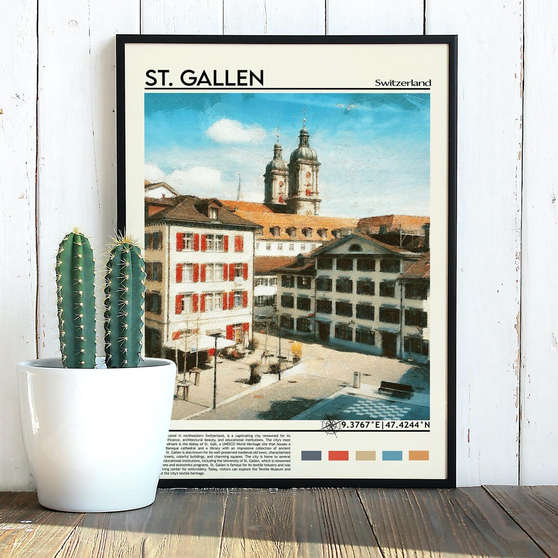 St. Gallen Switzerland Abbey Cathedral Towers Watercolor Poster - Image 3
