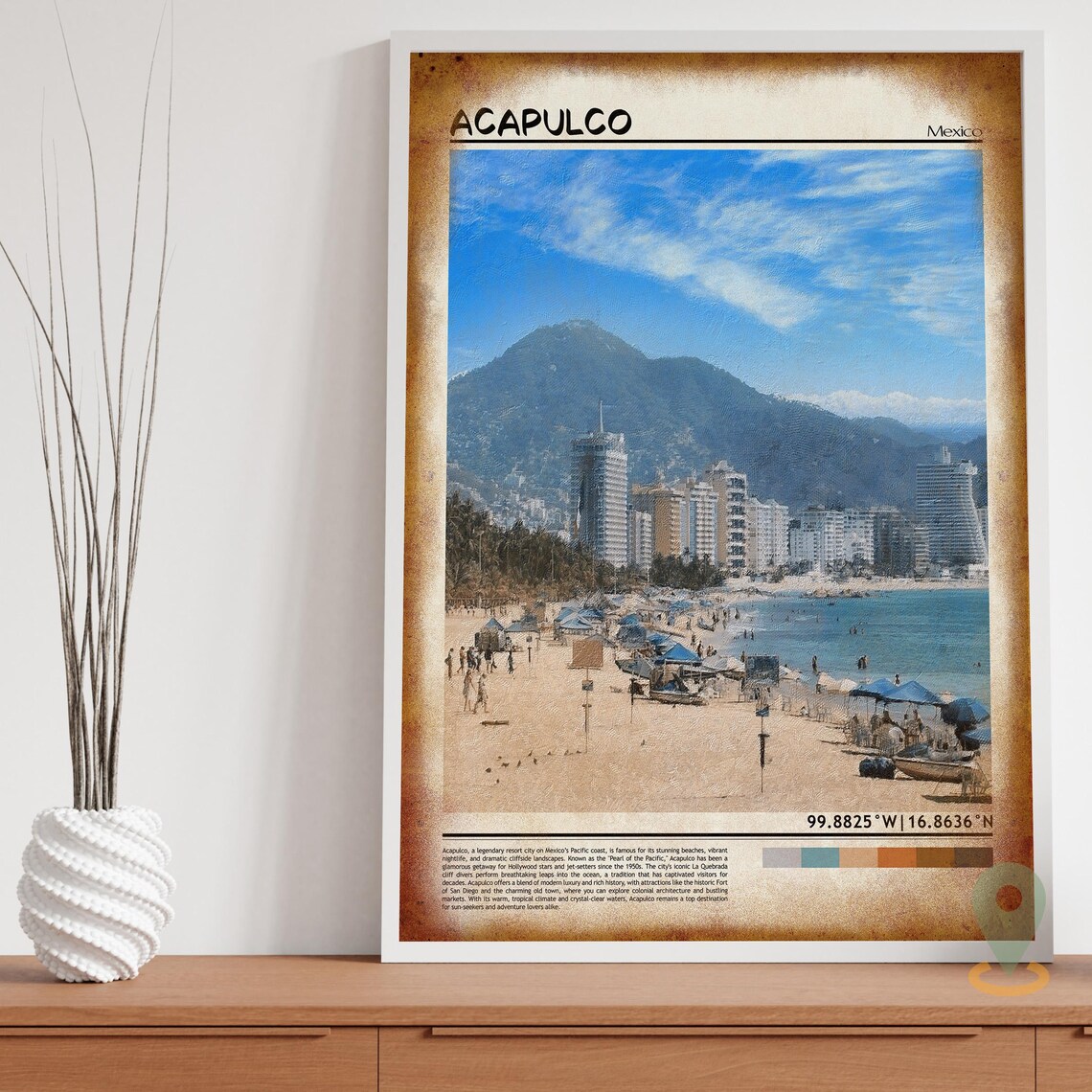 Acapulco Mexico Beach City Skyline Bay Oil Painting Travel Poster - Image 3