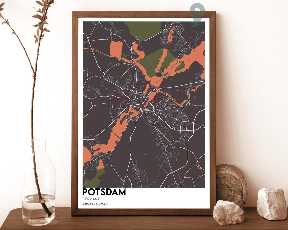 Potsdam Germany Burgundy Tan Lakes City Map Home Decor Poster Art - Image 4