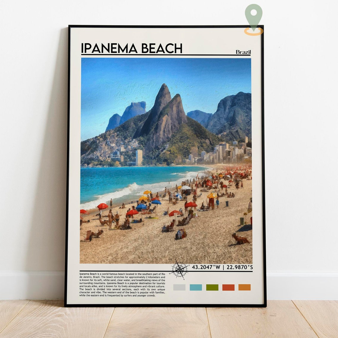 Ipanema Beach Brazil Rio De Janeiro Crowded Shore Coordinate Poster - Image 2