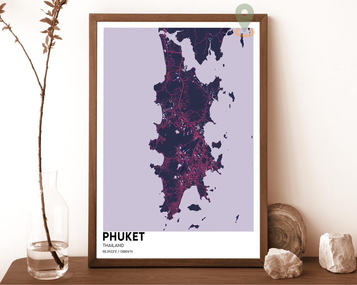 Phuket Thailand Bold Tropical Orange Minimalist Island Map Poster - Image 2