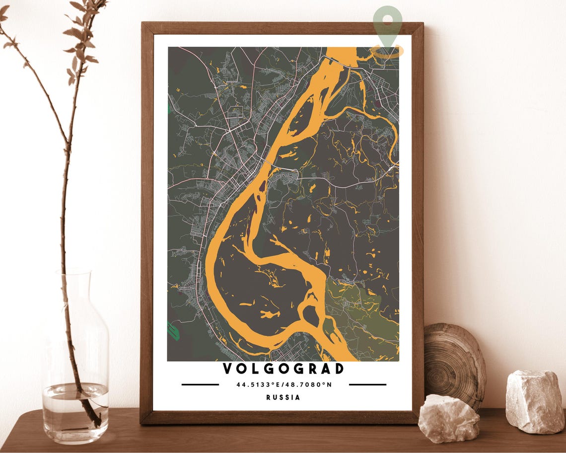 Volgograd Russia Navy Gold River Bend Street Map Bold Wall Art - Image 4