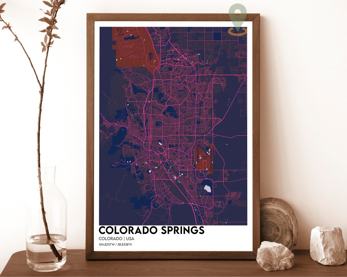 Colorado Springs Neon Purple City Map Modern Cartography Poster - Image 2