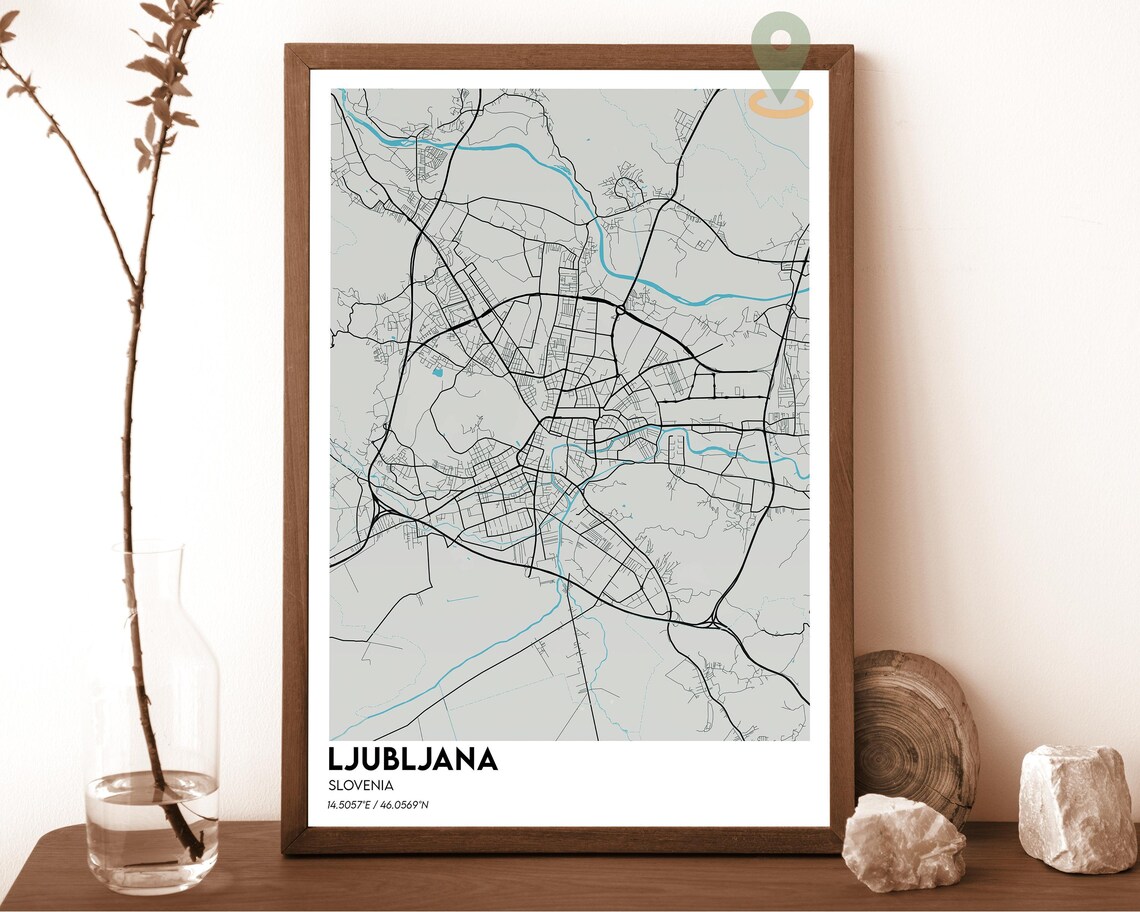 Ljubljana Slovenia Emerald Green Street Map City Art Travel Poster - Image 2