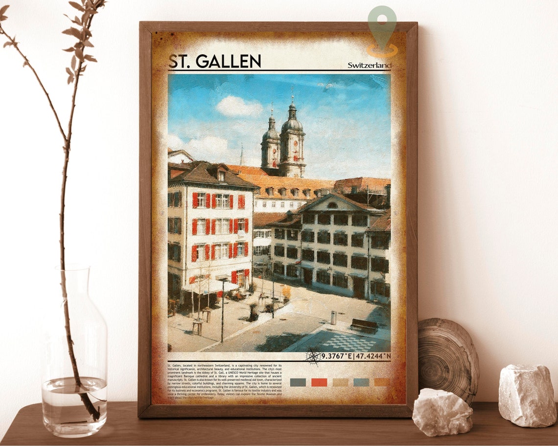 St. Gallen Switzerland Abbey Cathedral Towers Watercolor Poster - Image 6