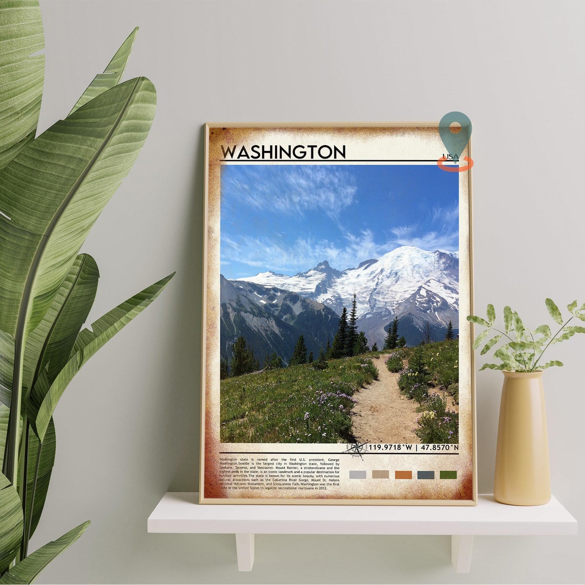 Washington Mount Rainier Wildflower Trail Vintage Travel Poster - Image 2
